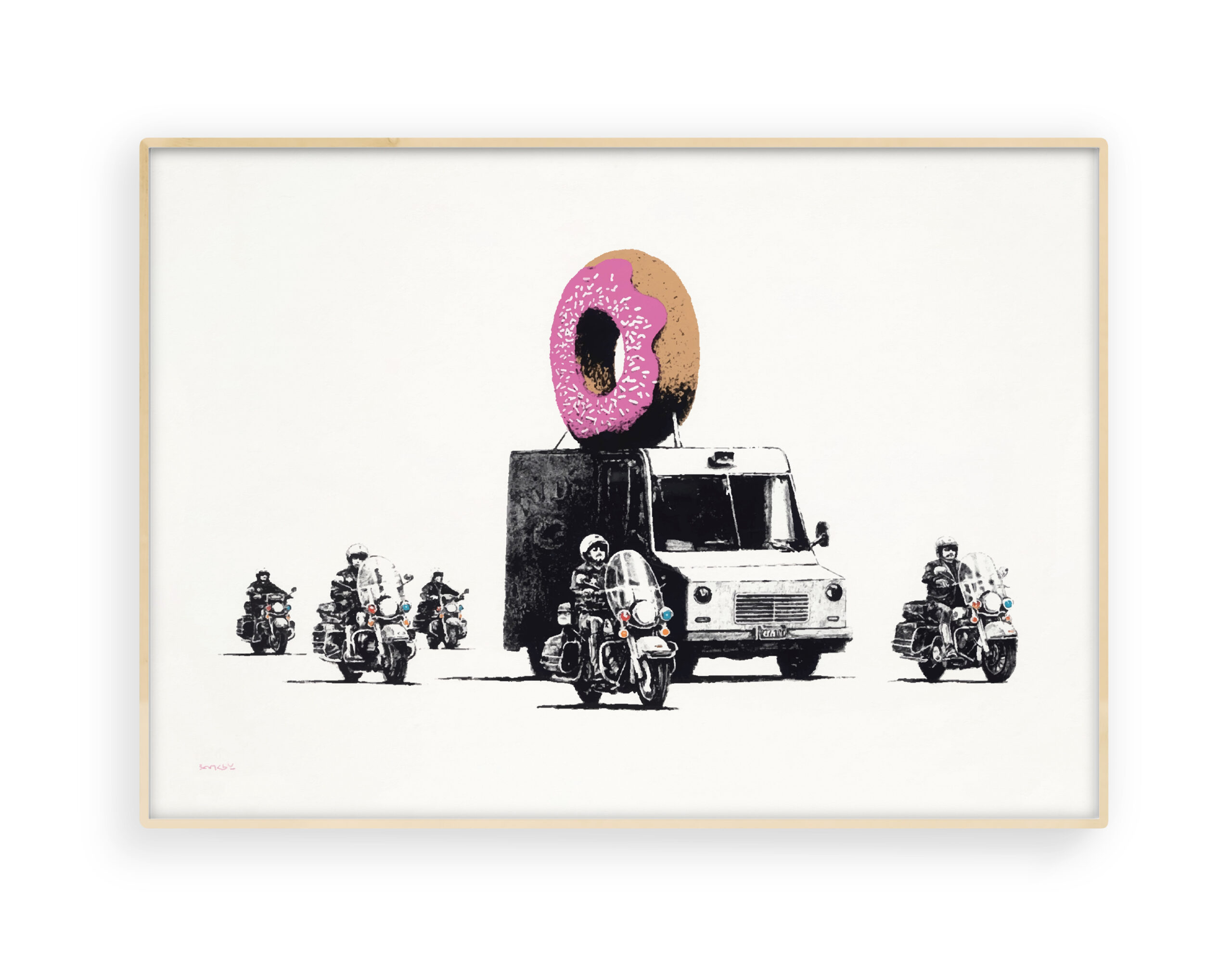 Banksy's Big Donut Motorcade Print – A4 to A1 Sizes, Buy Now on PayPal Shop, Satirical Art from Dismaland 2015