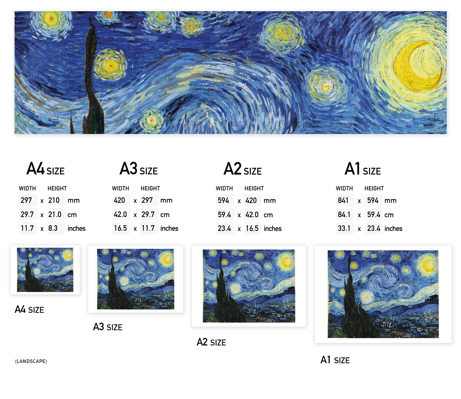 Paypal Shop, Vincent van Gogh, The Starry Night (La Nuit étoilée) – 1889, poster print. Select A4, A3, A2 or A1 size poster.