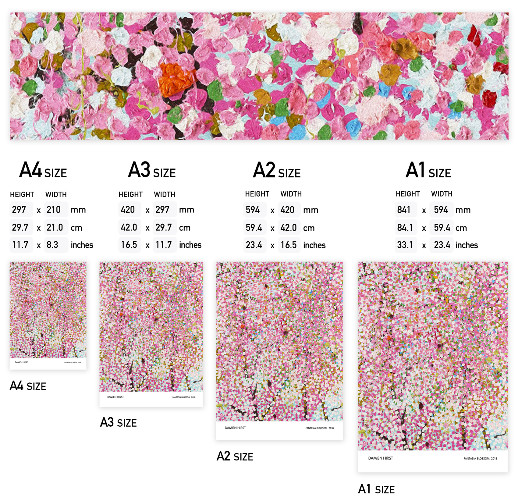 Damien Hirst, Fantasia Blossom 2018 poster print. Limited Edition. Select A4, A3, A2 or A1 size poster.
